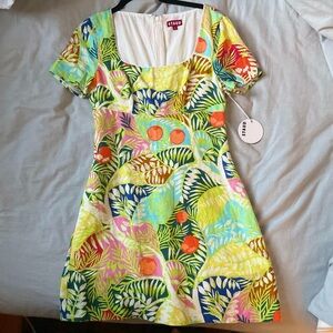 STAUD Multi-Color Tropical Print Mini Dress